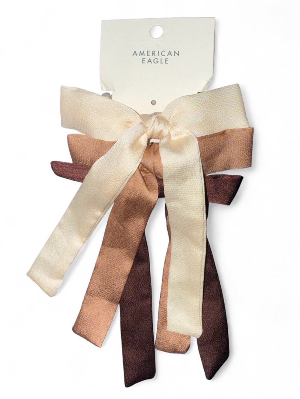 American Eagle Outfitters Neutral Satin Ribbon Bow Clips - Cream, Tan, Brown